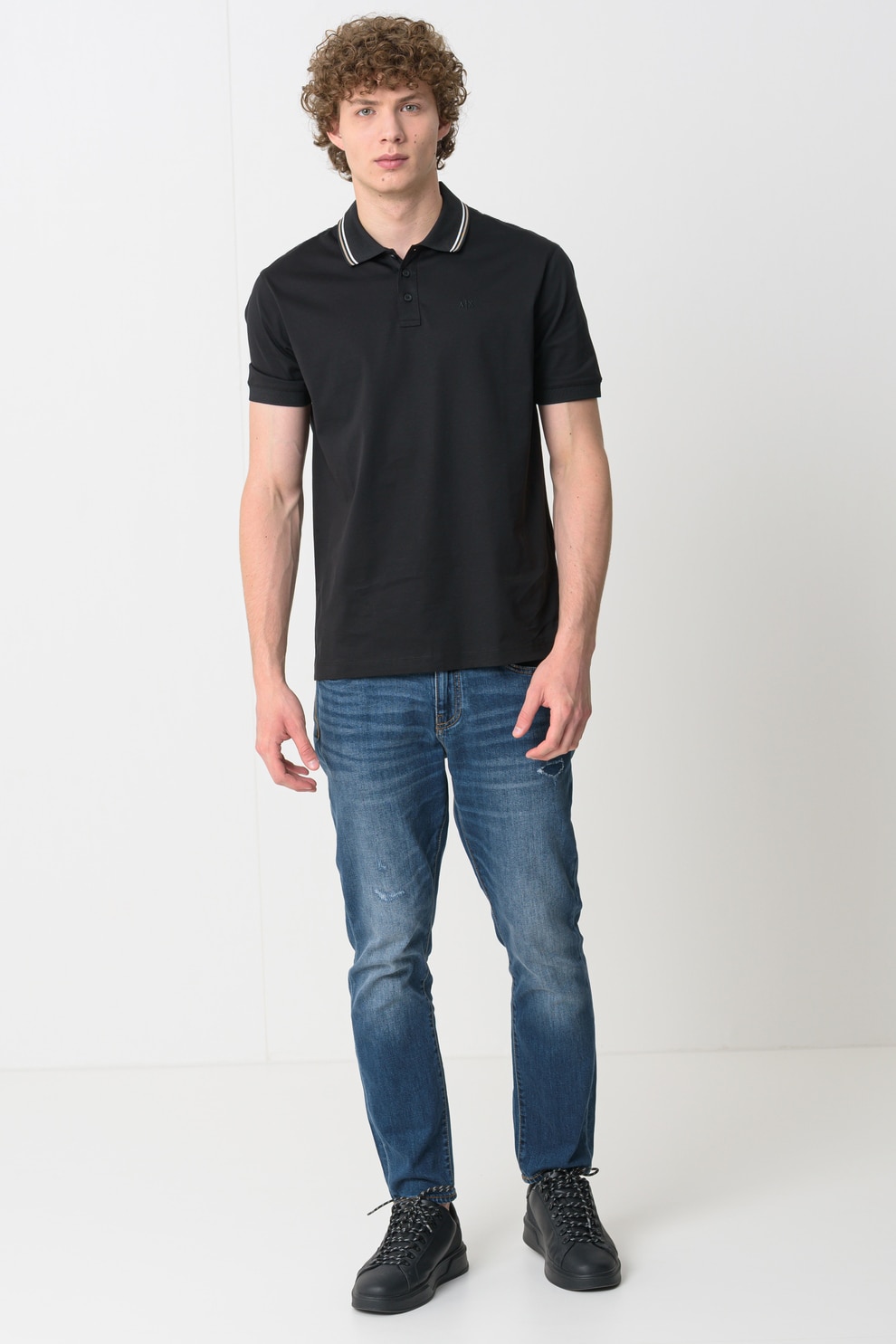 ARMANI EXCHANGE, Tricou polo cu model uni, Negru, S