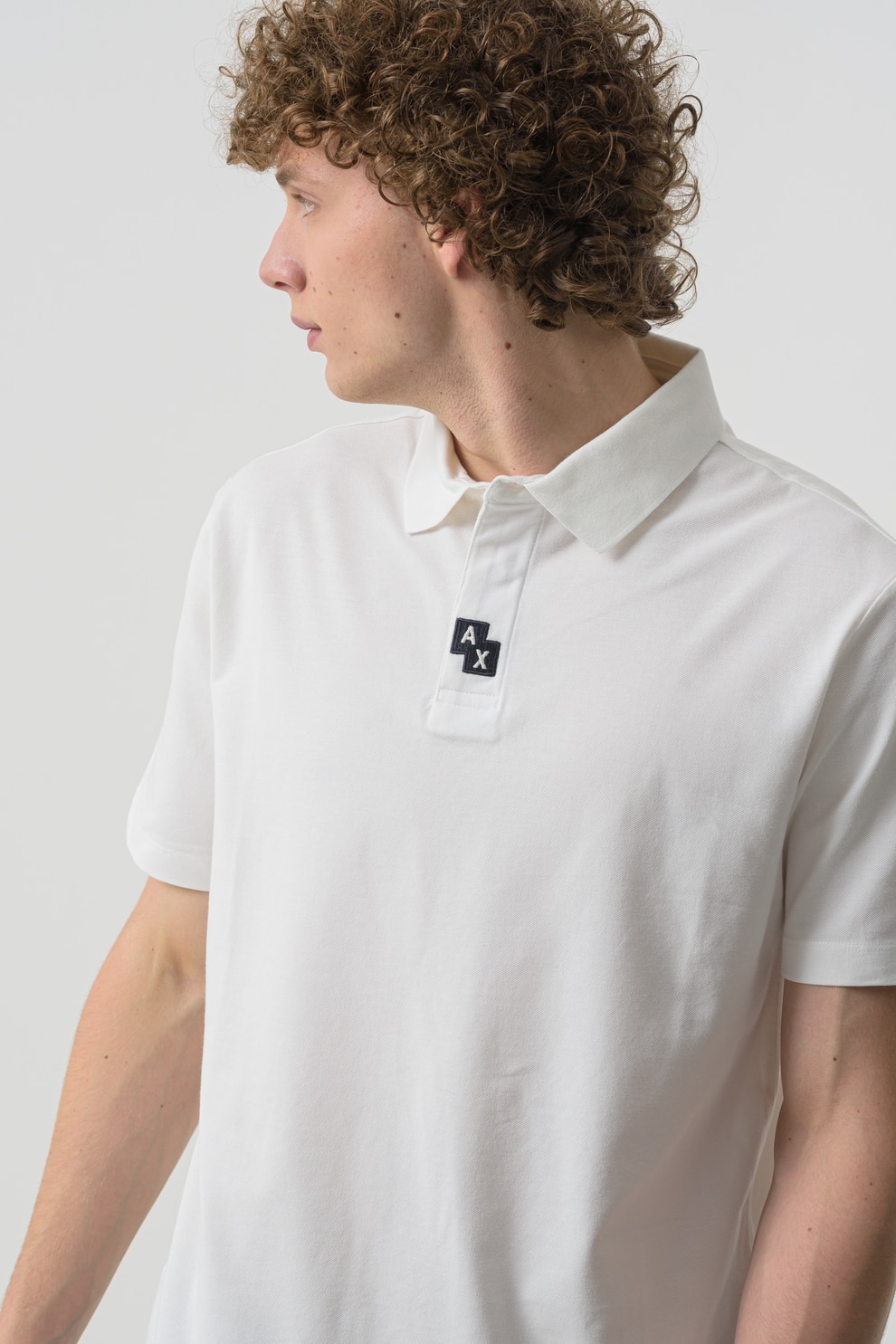 ARMANI EXCHANGE, Tricou polo cu detalii cu monograma, Alb murdar, M