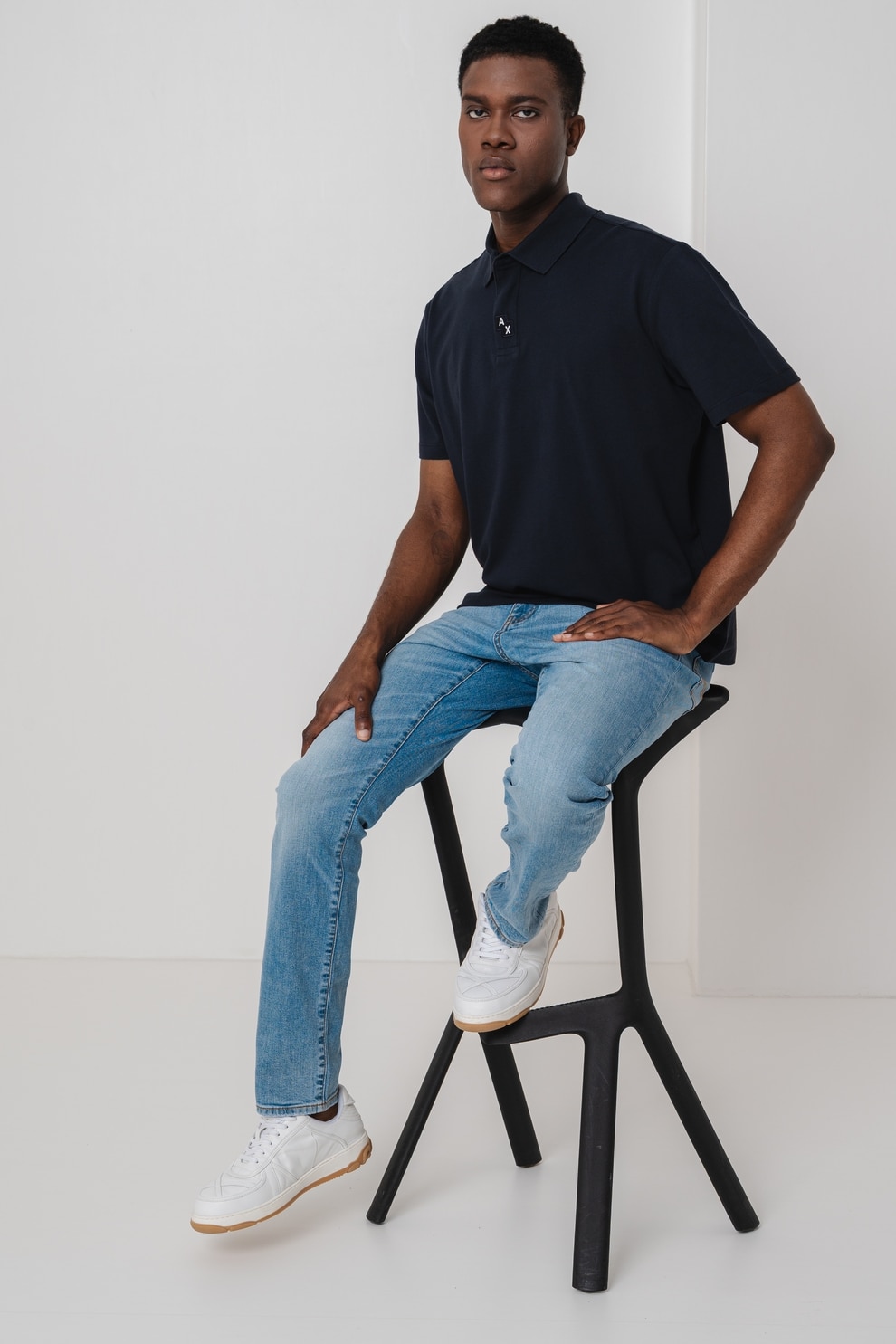 ARMANI EXCHANGE, Tricou polo cu detalii cu monograma, Albastru ultramarin, L