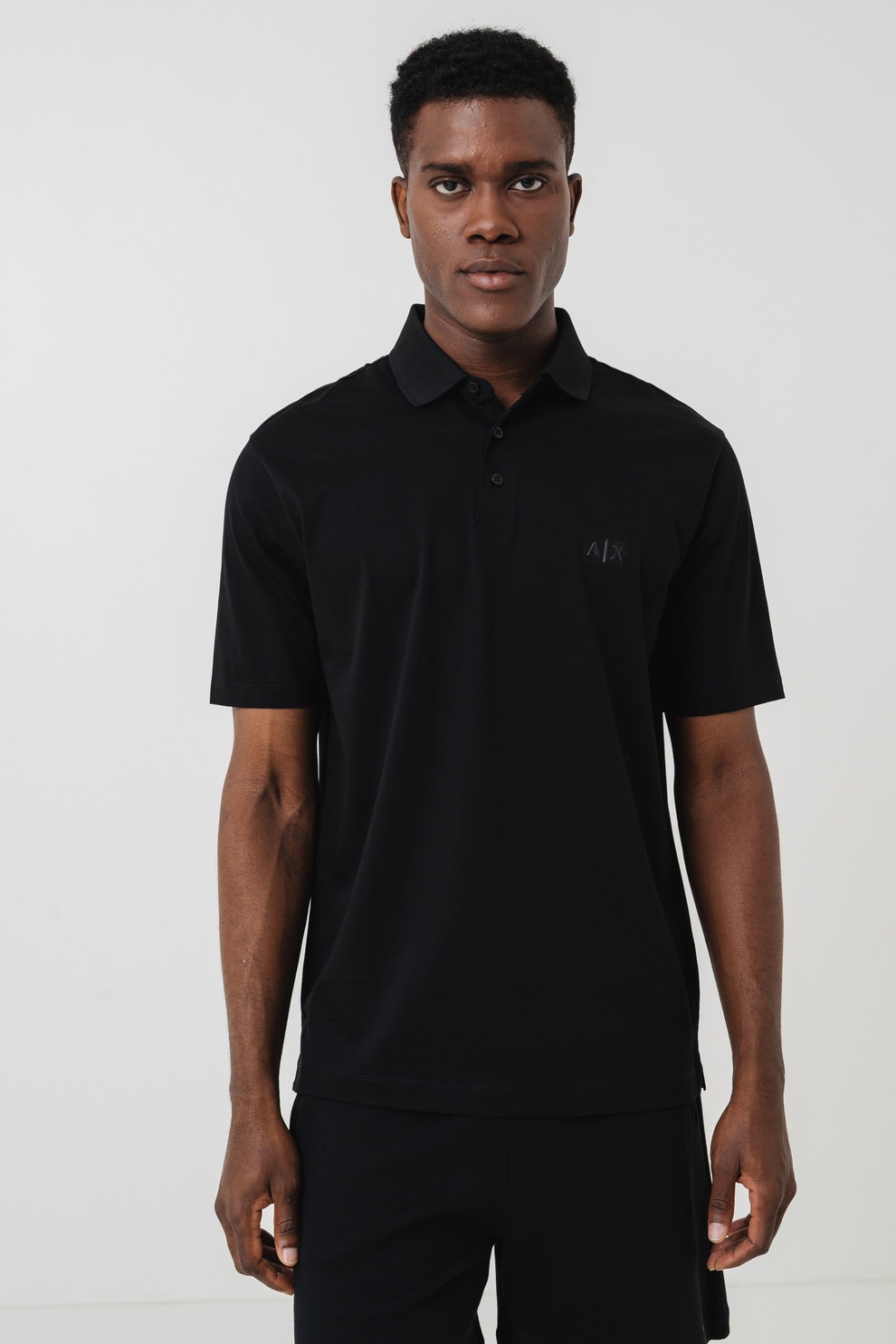 ARMANI EXCHANGE, Tricou polo cu logo contrastant, Negru, XL