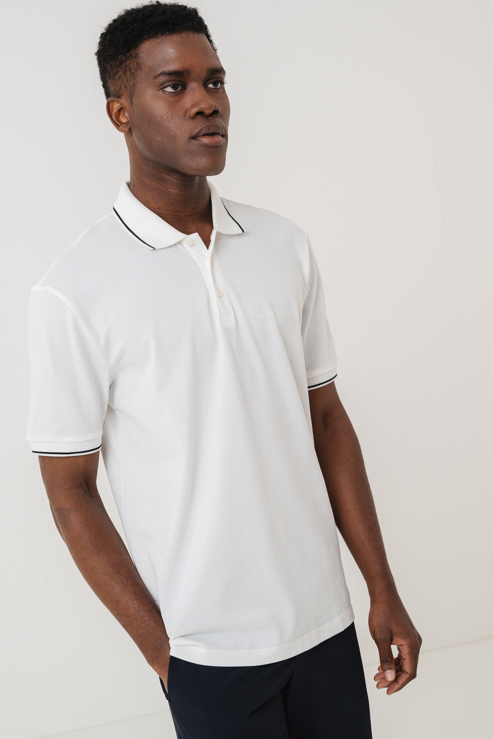 ARMANI EXCHANGE, Tricou polo de bumbac, Alb, Negru, XL
