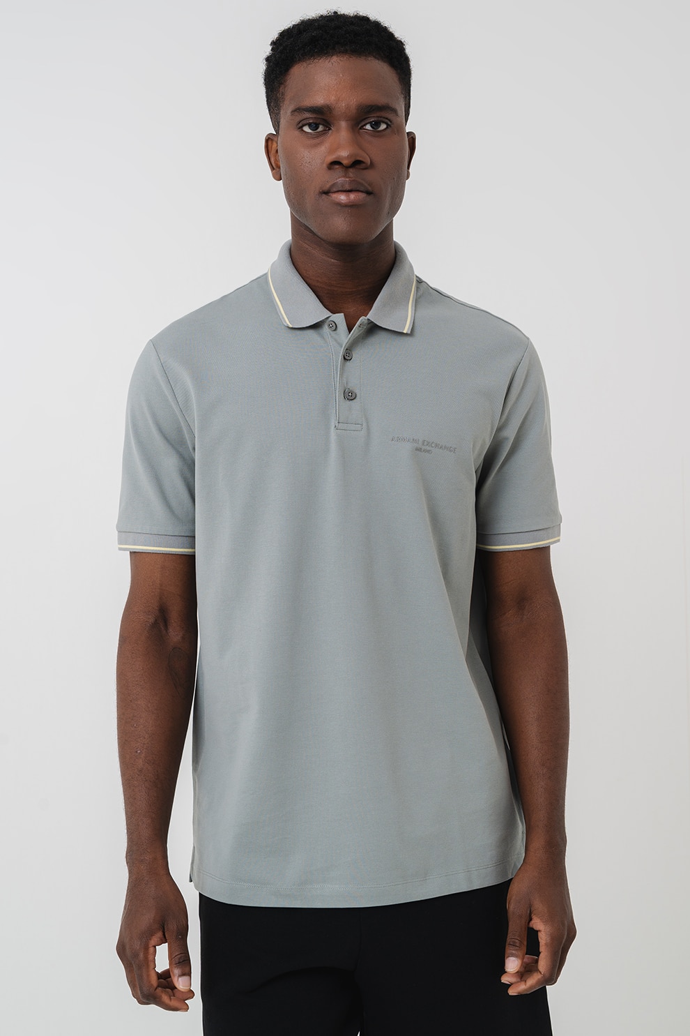 ARMANI EXCHANGE, Tricou polo de bumbac, Verde deschis, S