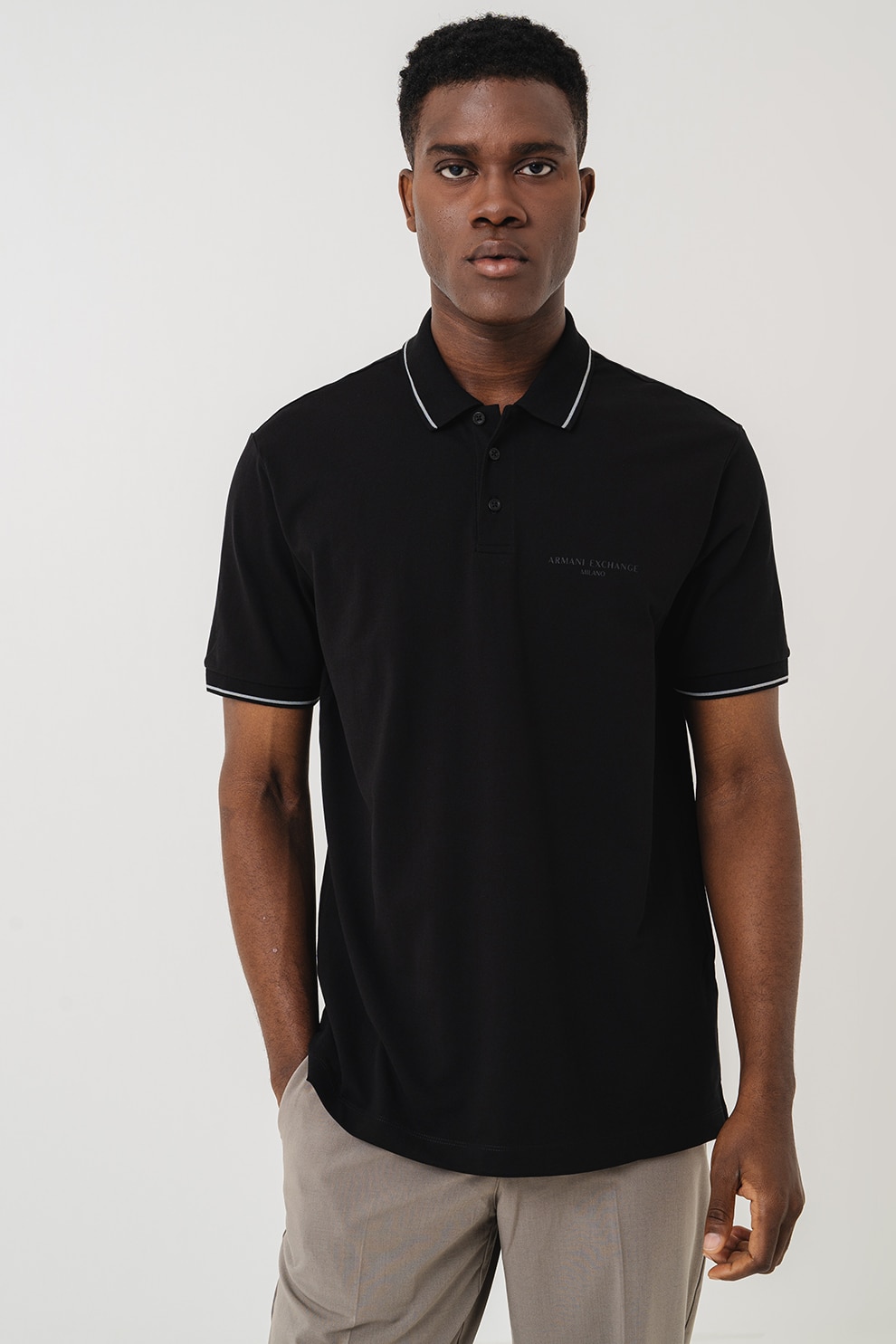ARMANI EXCHANGE, Tricou polo de bumbac, Negru, Gri inchis, S