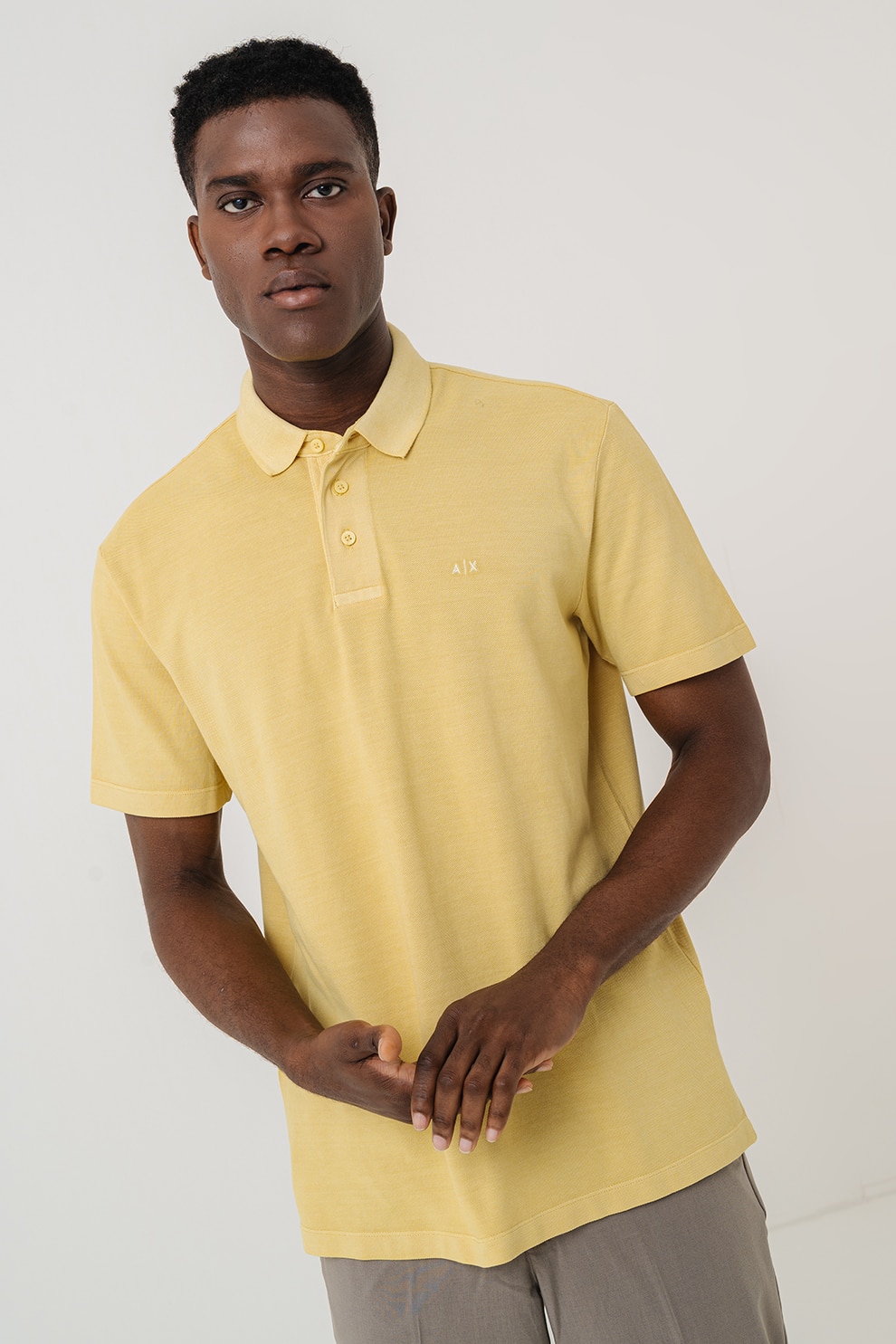 ARMANI EXCHANGE, Tricou polo cu logo discret, Galben sofran, S