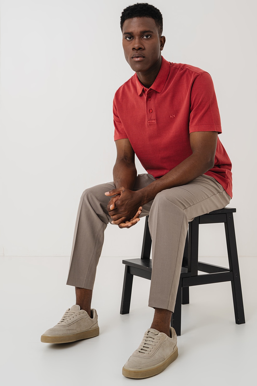 ARMANI EXCHANGE, Tricou polo cu logo discret, Rosu capsuna, 2XL