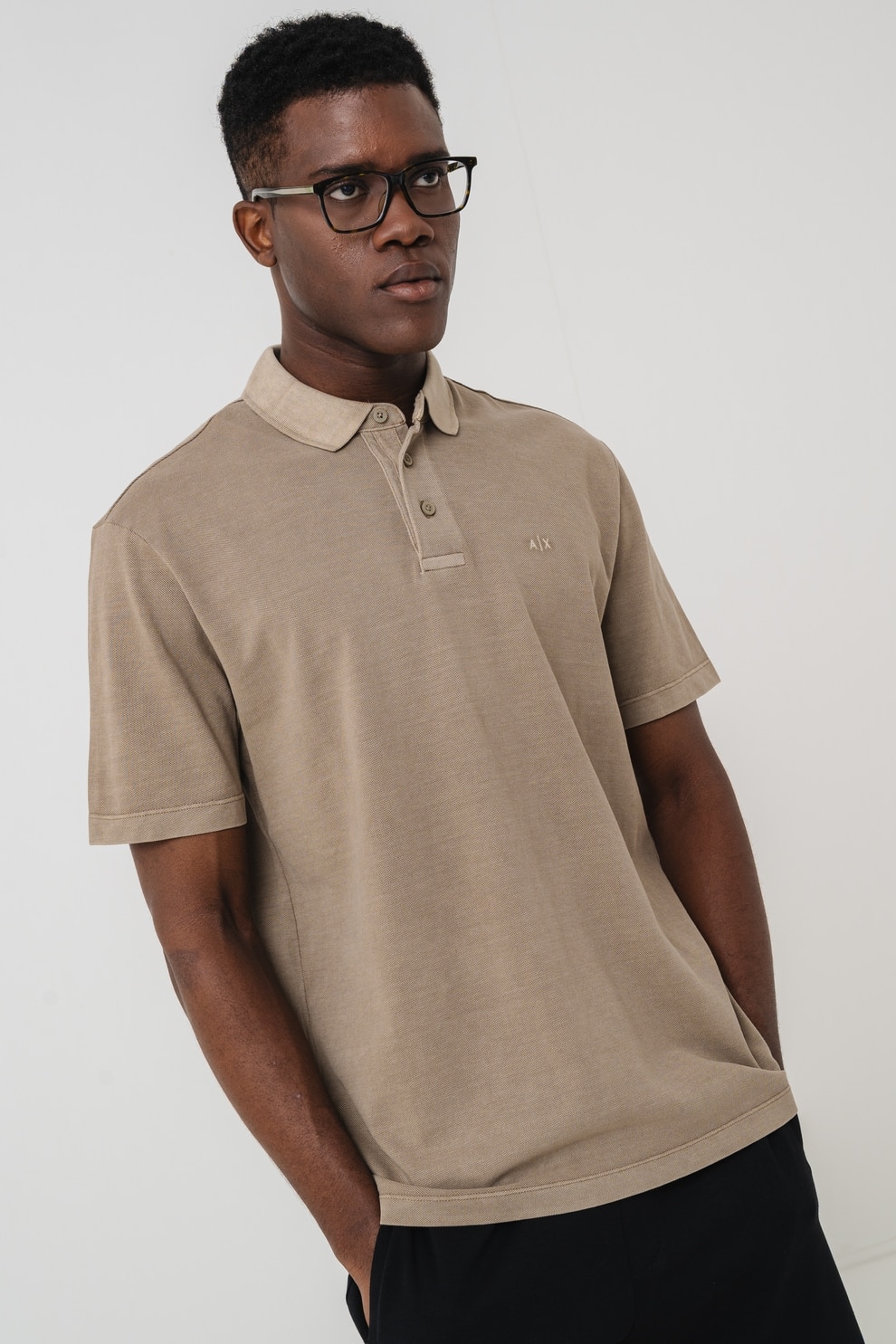 ARMANI EXCHANGE, Tricou polo cu logo discret, Maro taupe, S