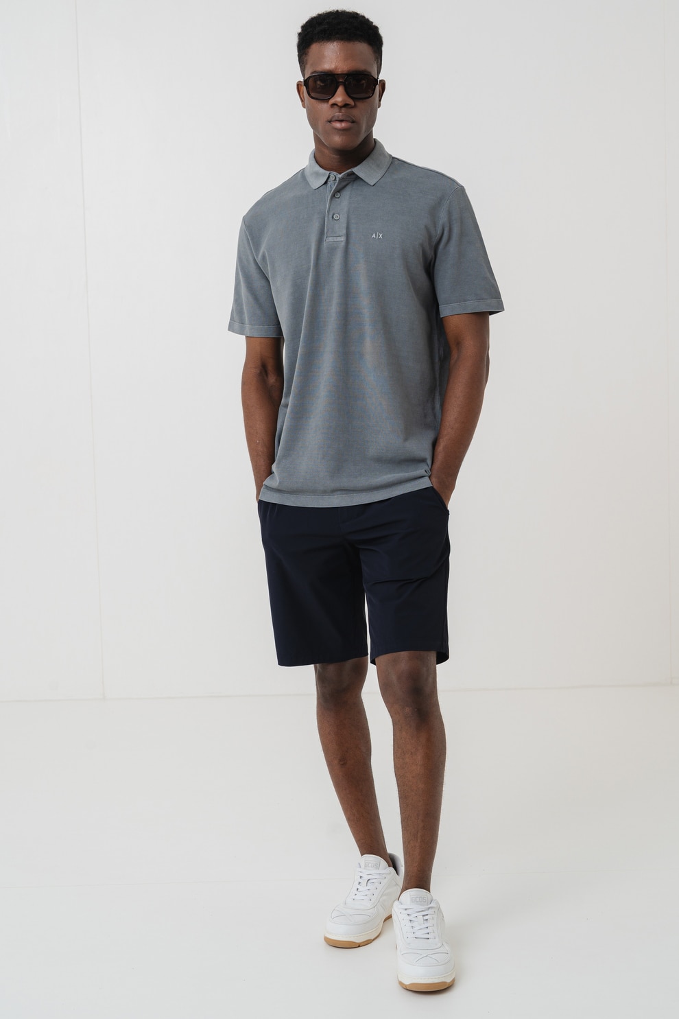 ARMANI EXCHANGE, Tricou polo cu logo discret, Gri carbune, M