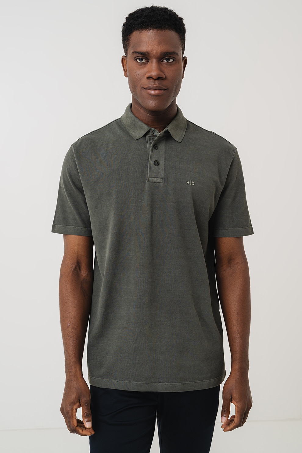 ARMANI EXCHANGE, Tricou polo cu logo discret, verde militar inchis, M