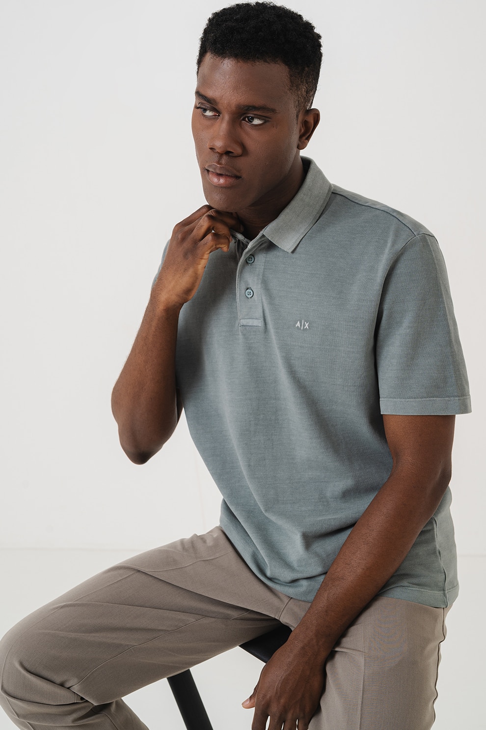 ARMANI EXCHANGE, Tricou polo cu logo discret, Verde spranghel, S