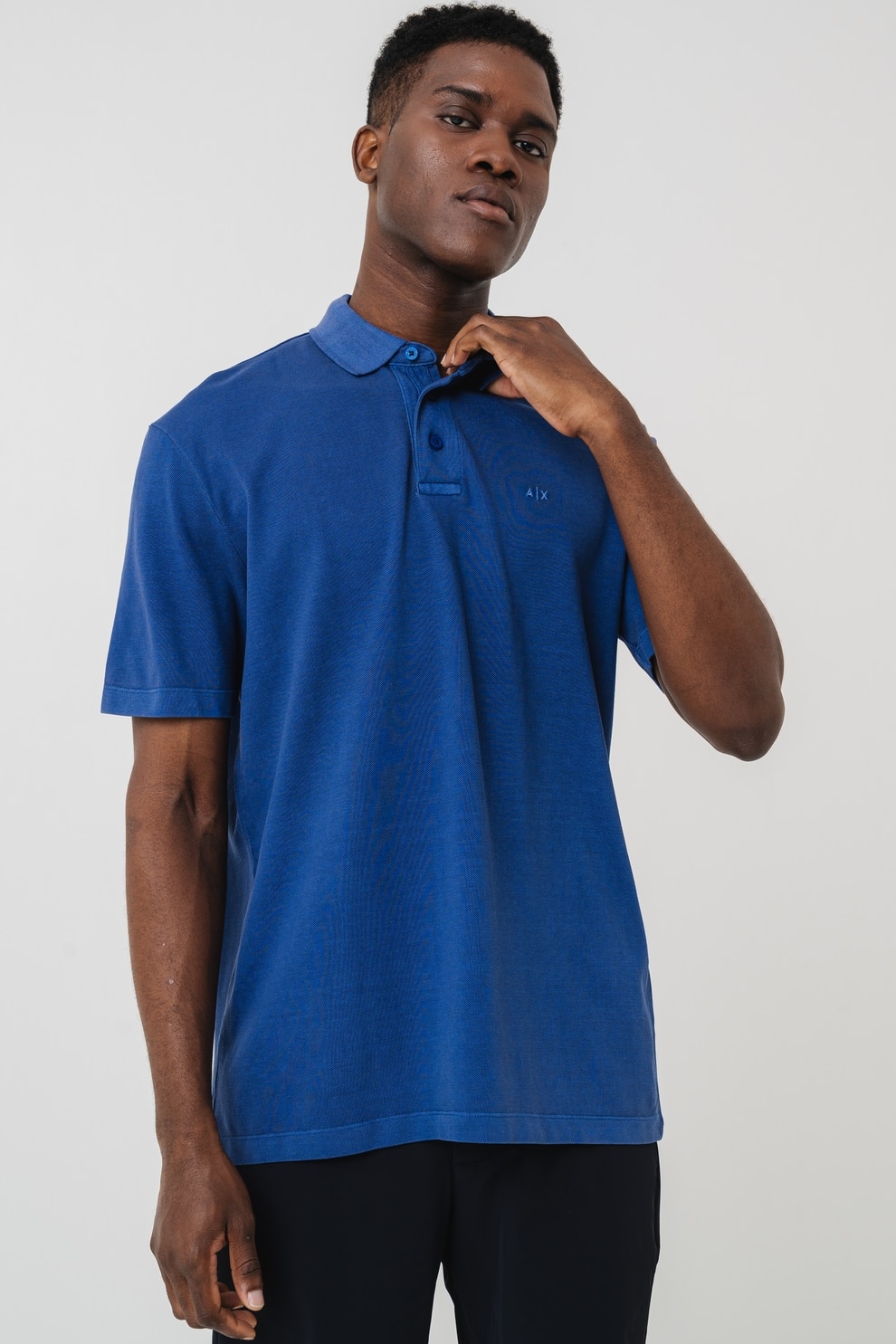 ARMANI EXCHANGE, Tricou polo cu logo discret, Albastru inchis, M