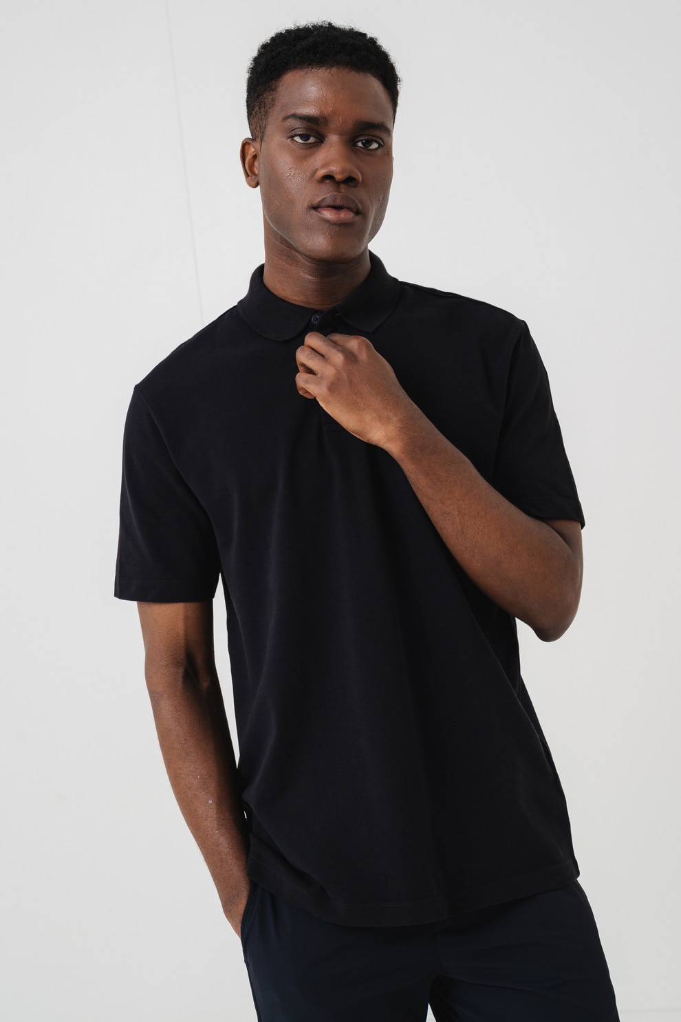 ARMANI EXCHANGE, Tricou polo cu logo discret, Negru, M