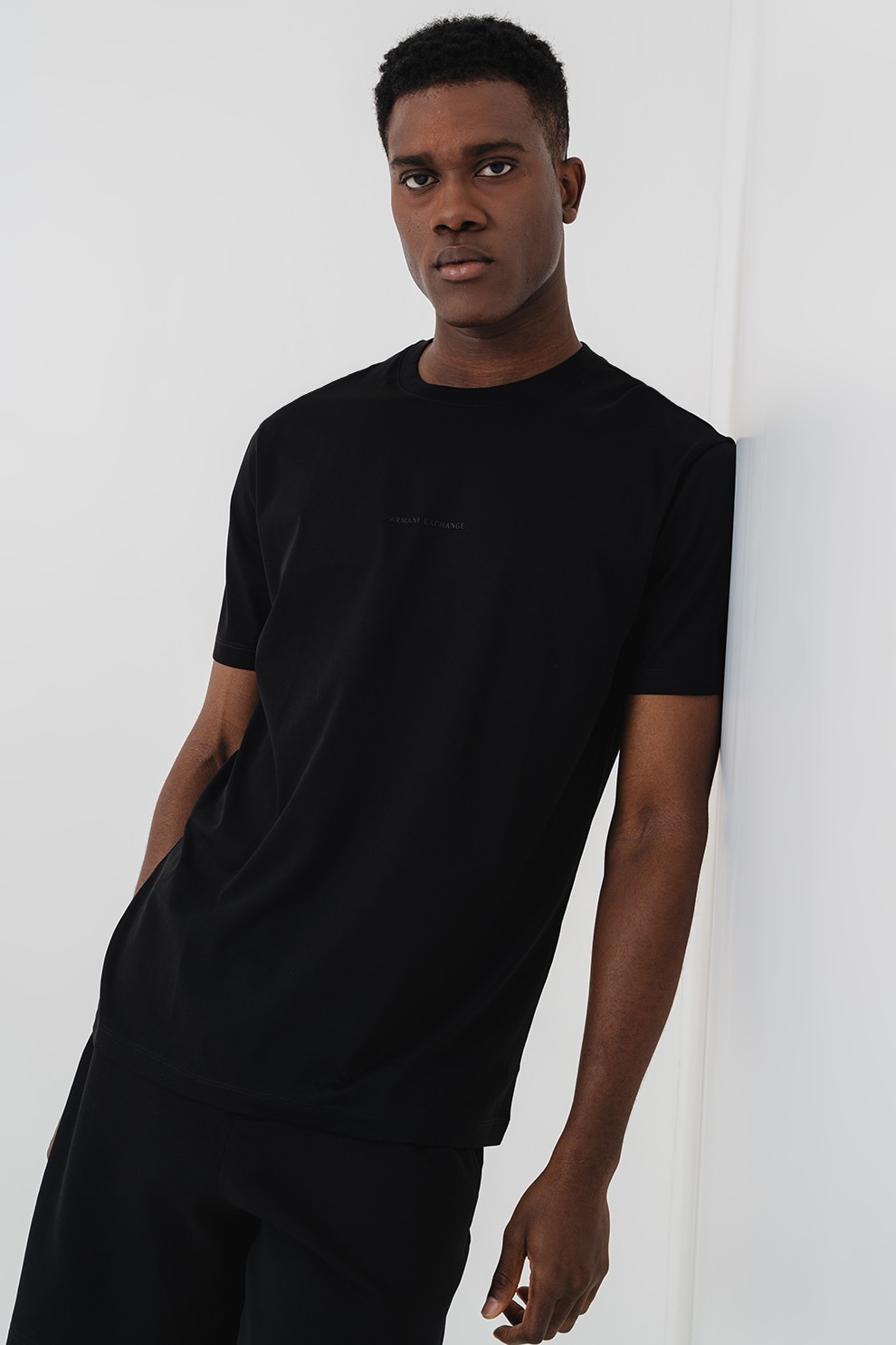 ARMANI EXCHANGE, Tricou regular-fit cu model uni, Negru, L