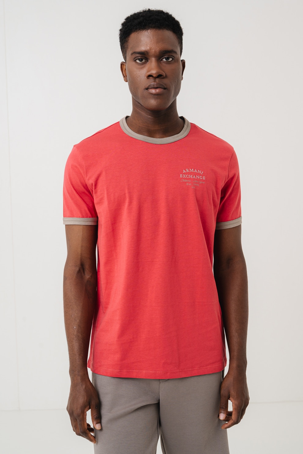 ARMANI EXCHANGE, Tricou cu decolteu la baza gatului, Corai, Kaki, M