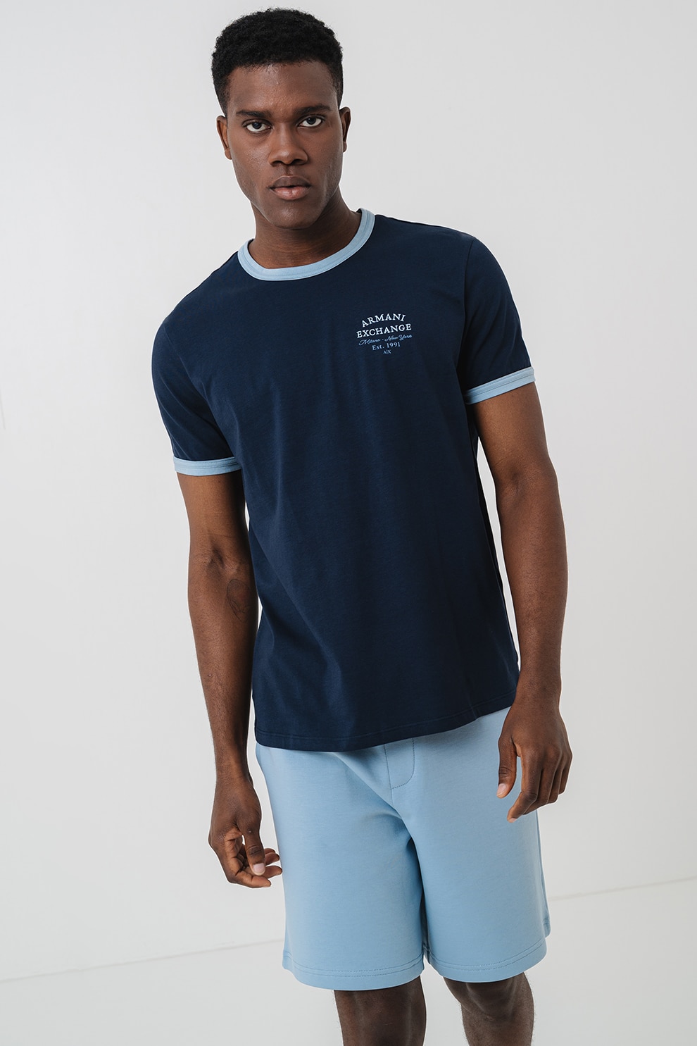 ARMANI EXCHANGE, Tricou cu decolteu la baza gatului, Bleumarin, S