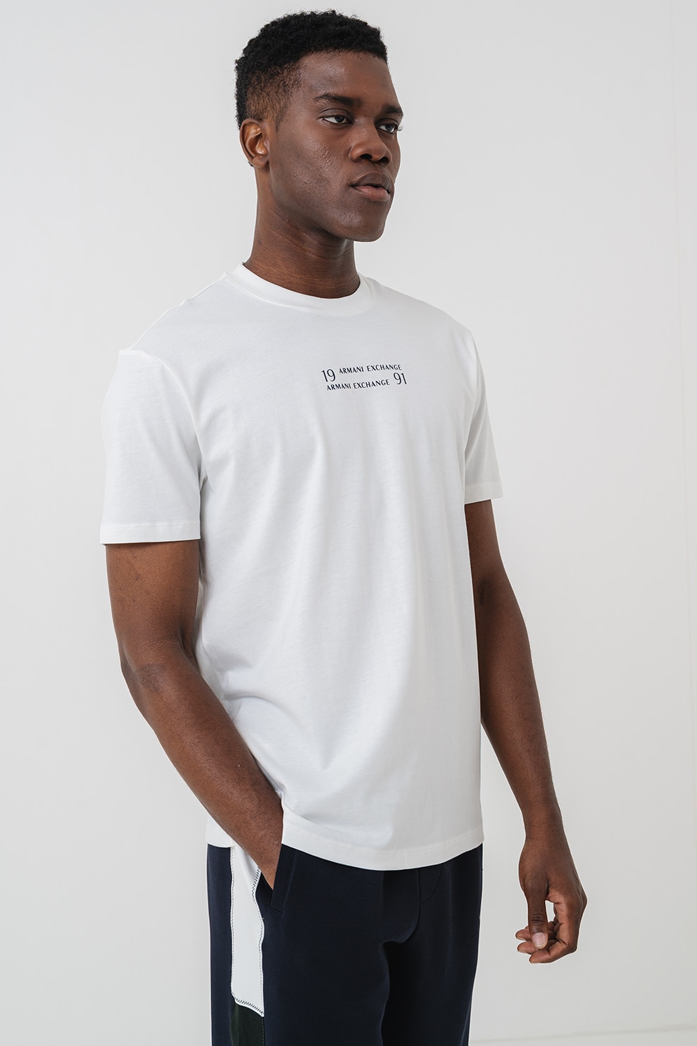 ARMANI EXCHANGE, Tricou din bumbac cu logo, Negru, Alb optic, L