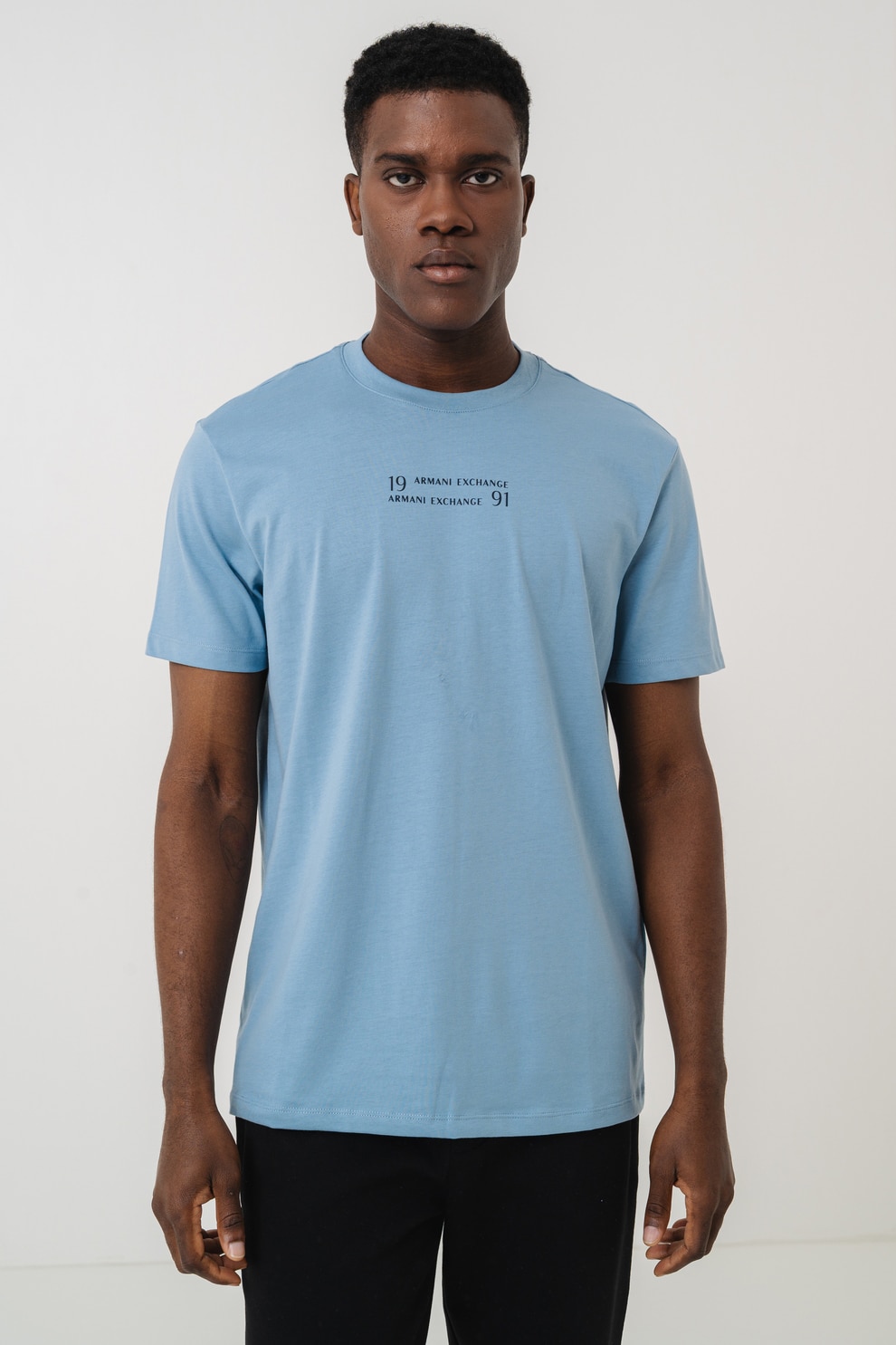 ARMANI EXCHANGE, Tricou din bumbac cu logo, Albastru deschis, L