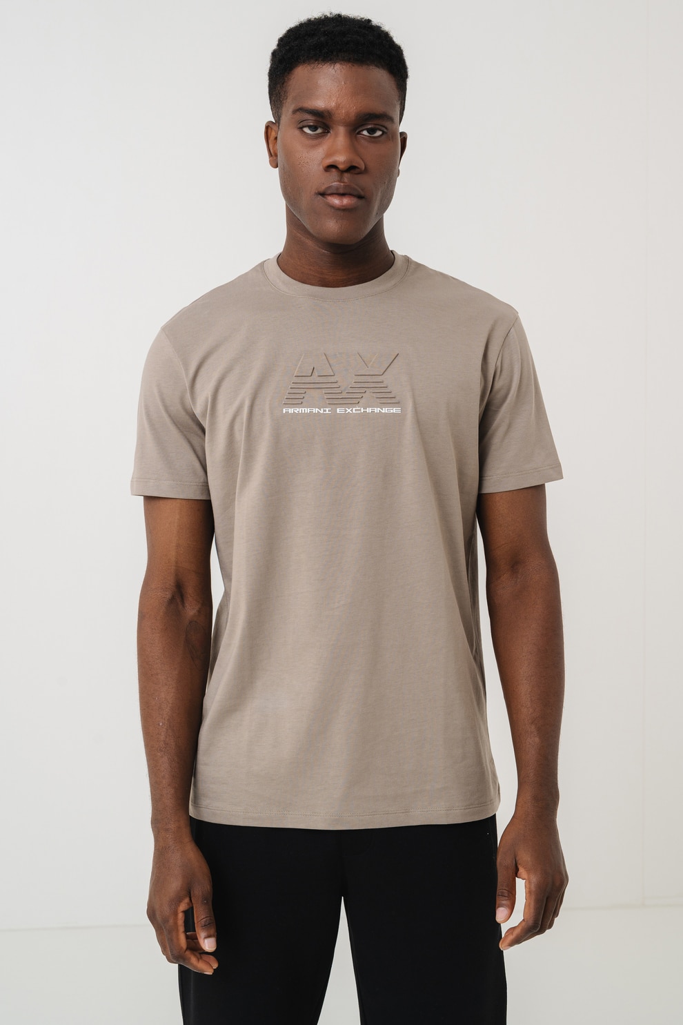 ARMANI EXCHANGE, Tricou din bumbac cu logo in relief, Kaki, S