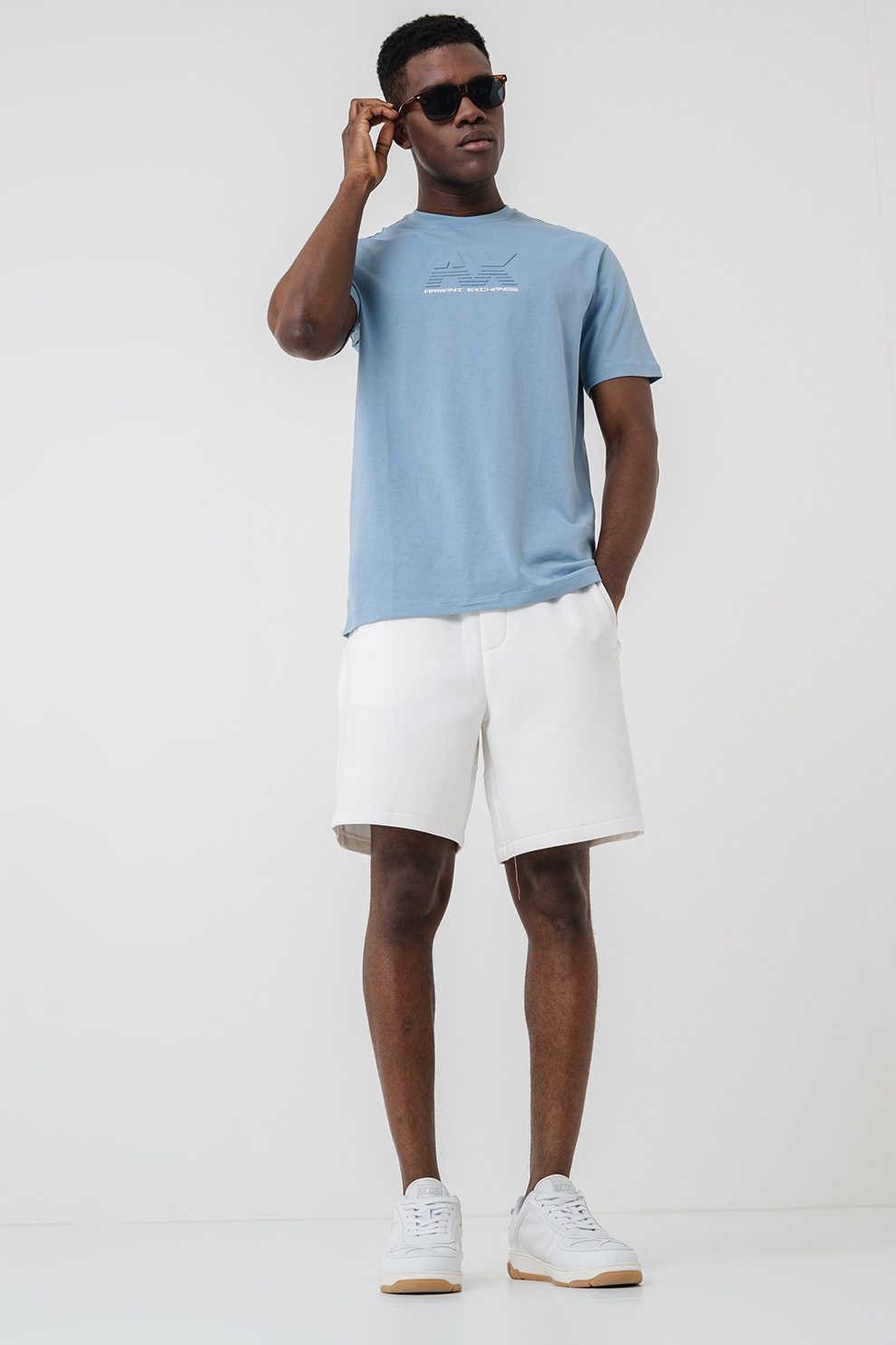 ARMANI EXCHANGE, Tricou din bumbac cu logo in relief, Albastru pastel, M