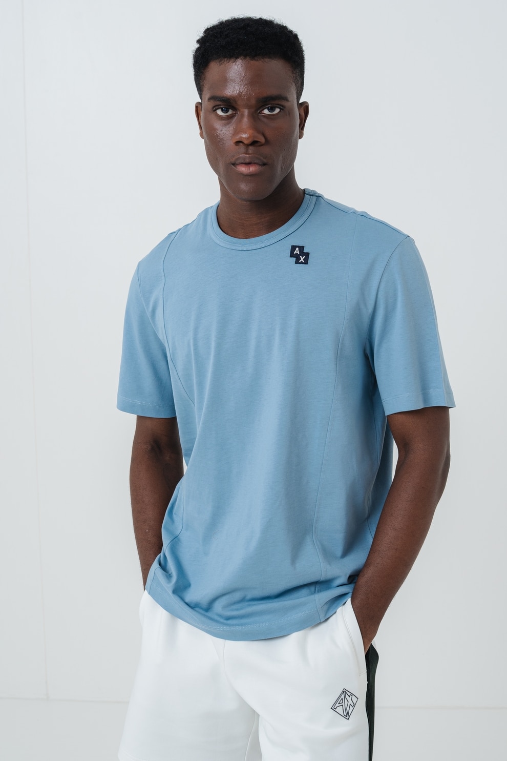 ARMANI EXCHANGE, Tricou uni cu logo, Albastru prafuit, L