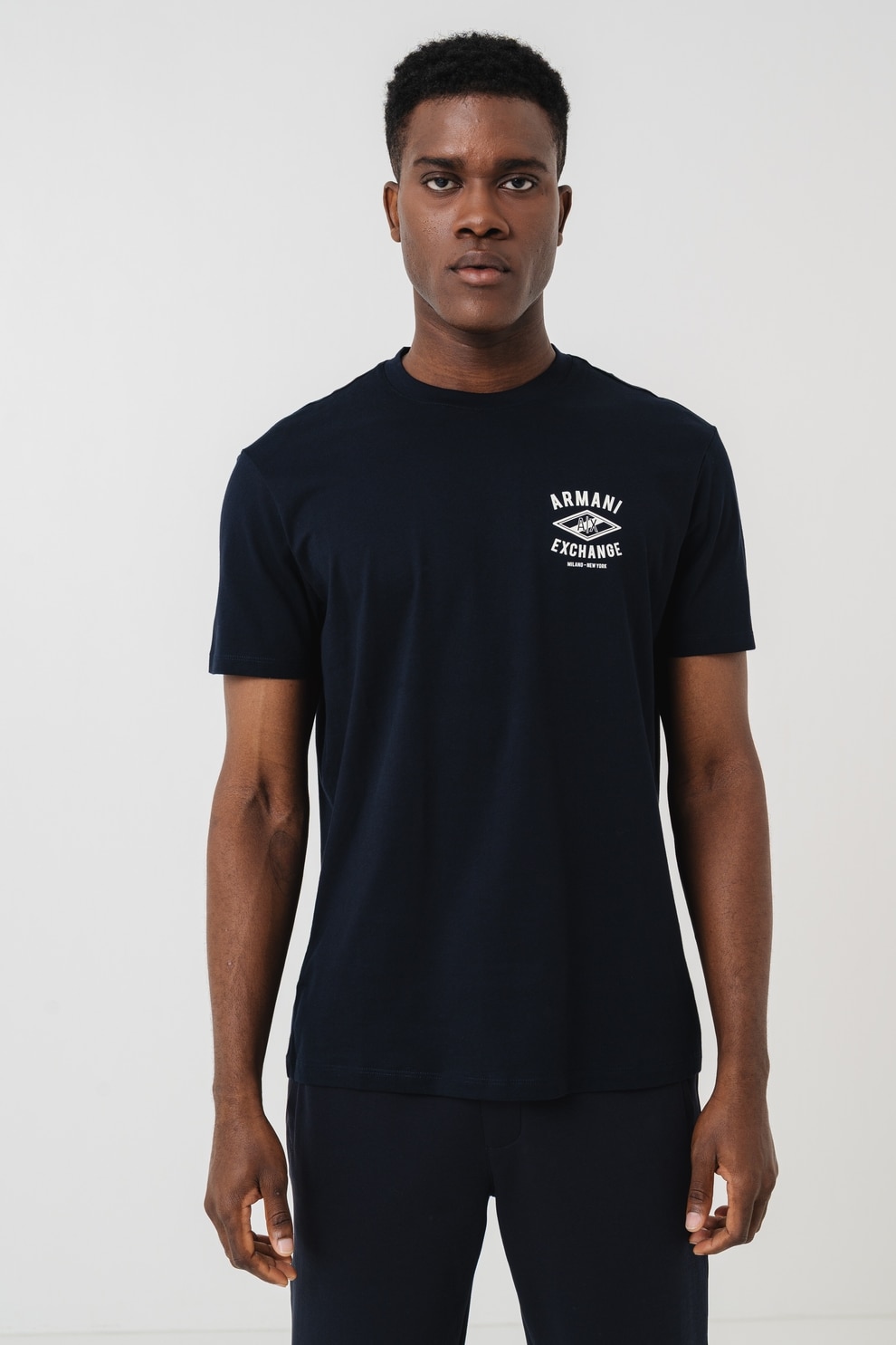 ARMANI EXCHANGE, Tricou cu imprimeu logo si decolteu la baza gatului, Alb, Negru stins, M