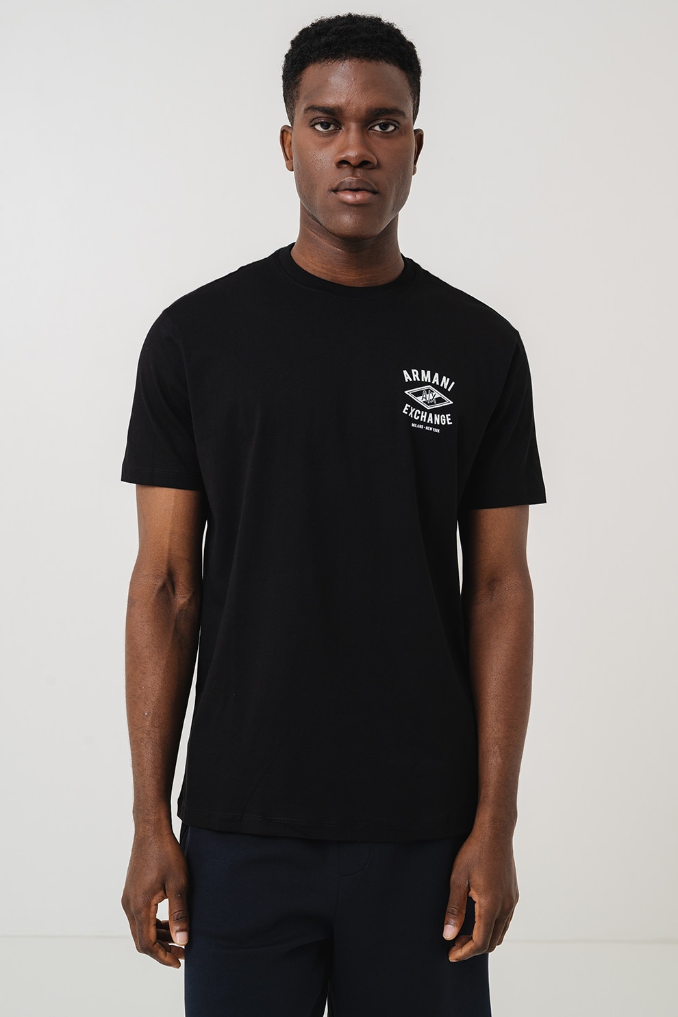 ARMANI EXCHANGE, Tricou cu imprimeu logo si decolteu la baza gatului, Alb, Negru, L