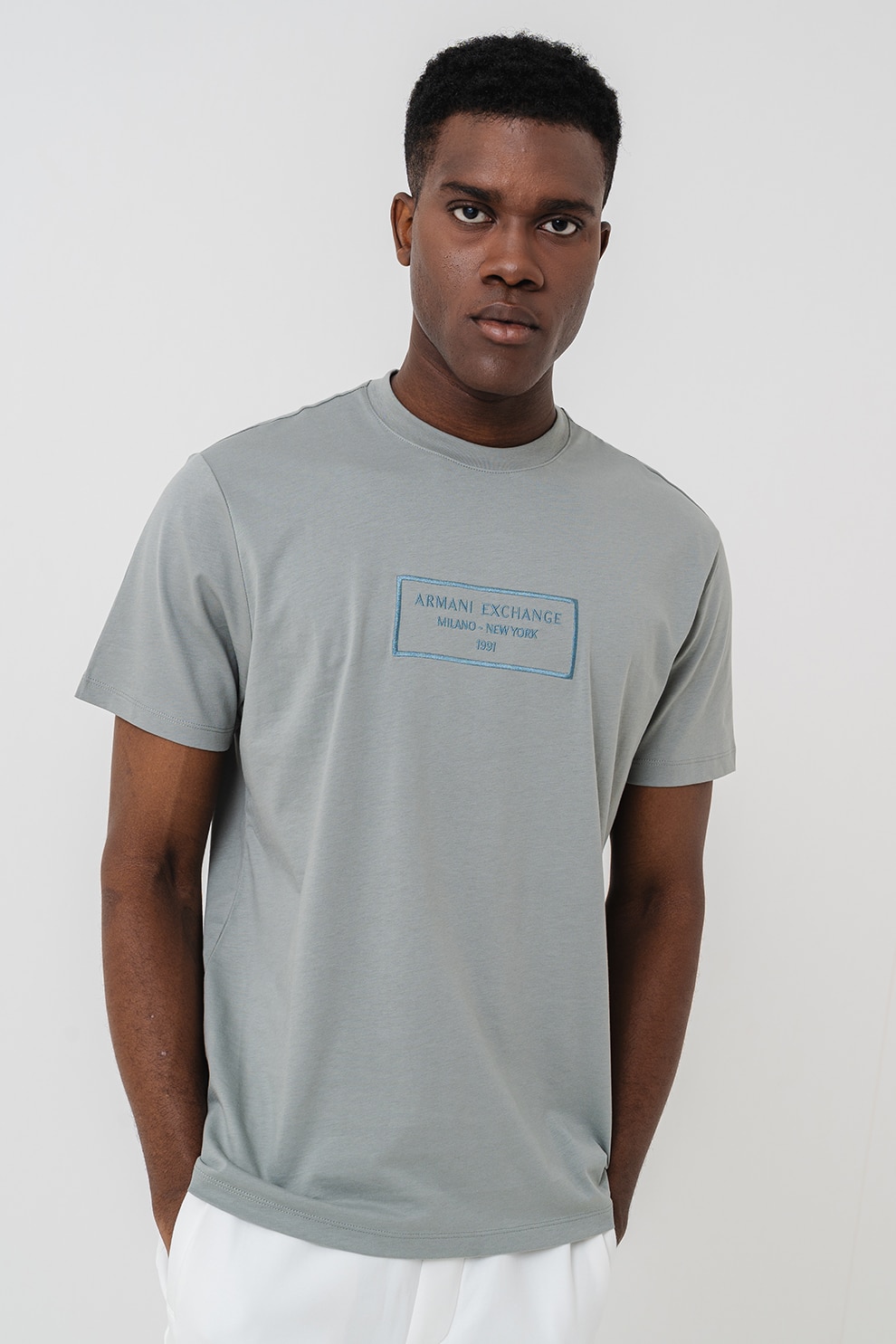 ARMANI EXCHANGE, Tricou regular-fit cu logo brodat, Verde pal, S