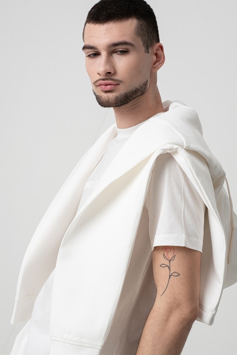 ARMANI EXCHANGE, Памучна тениска с релефно лого, Бял