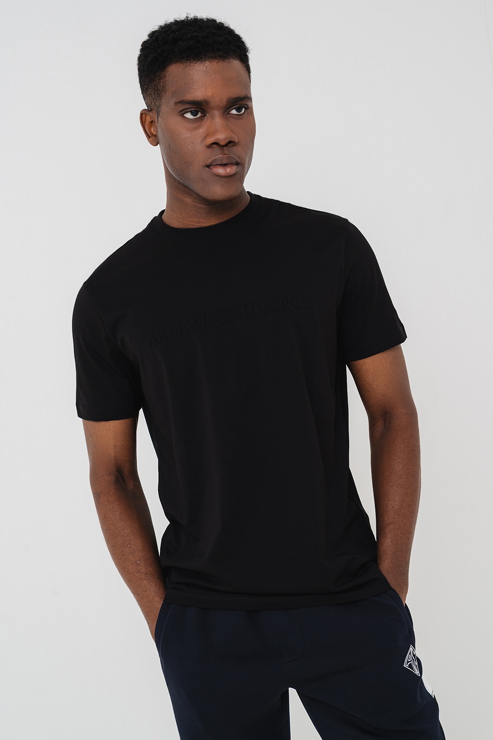 ARMANI EXCHANGE, Tricou din bumbac cu logo in relief, Negru, S