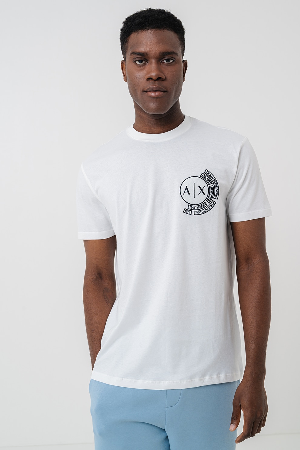 ARMANI EXCHANGE, Tricou regular-fit cu imprimeu logo pe piept, Negru, Alb optic, S