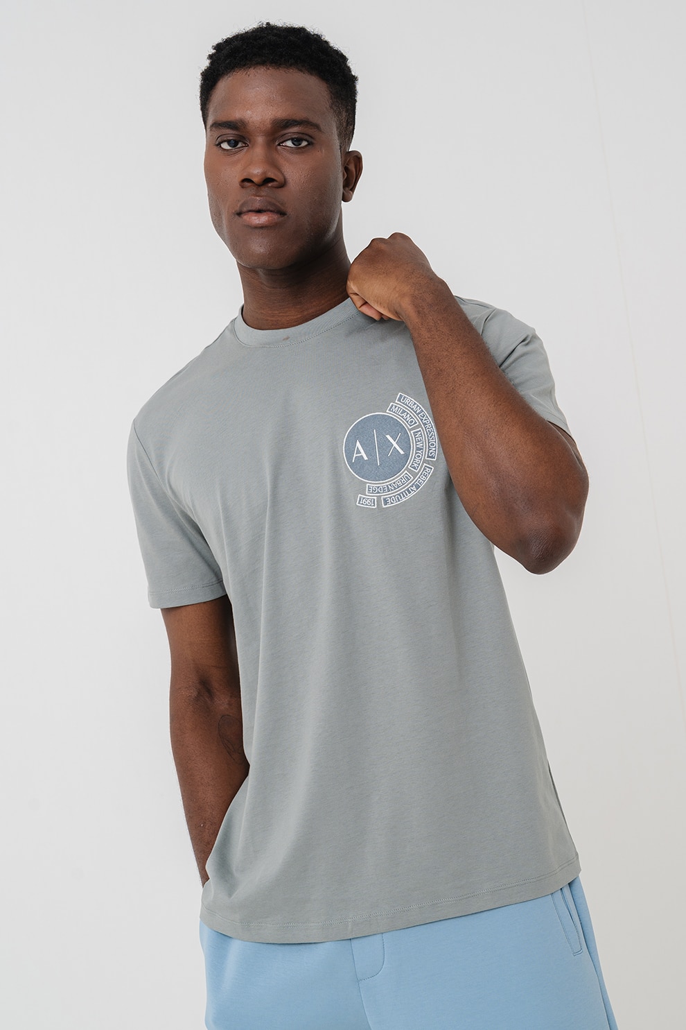 ARMANI EXCHANGE, Tricou regular-fit cu imprimeu logo pe piept, Verde pal, 2XL