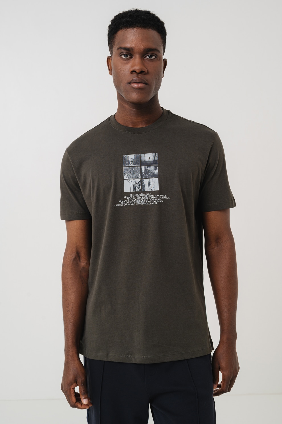 ARMANI EXCHANGE, Tricou din bumbac cu imprimeu logo si foto, Alb, Gri antracit, L