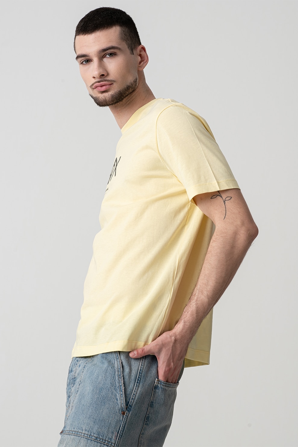 ARMANI EXCHANGE, Tricou din bumbac cu imprimeu logo, Galben deschis, M