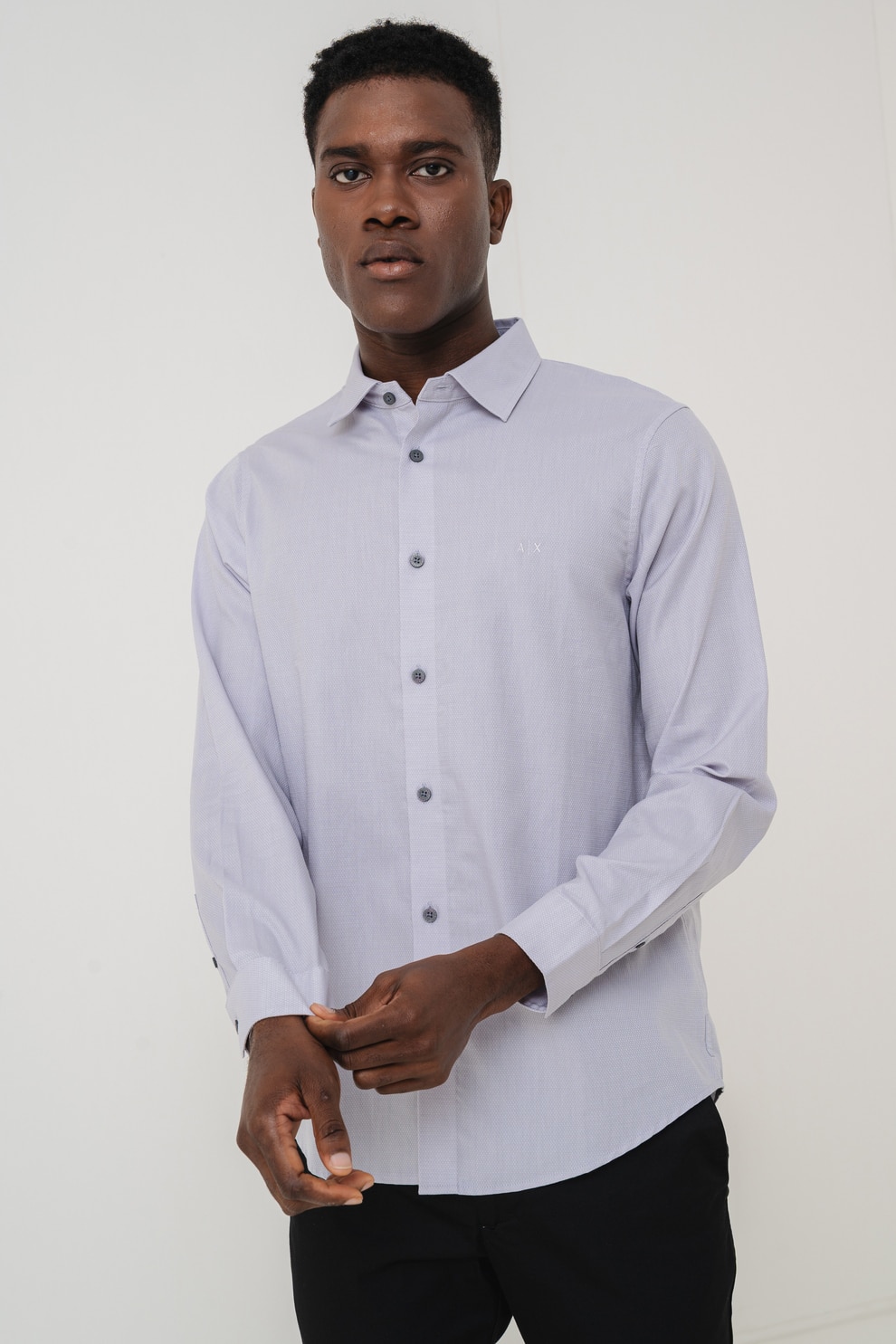 ARMANI EXCHANGE, Camasa regular-fit cu guler clasic, Alb, Gri deschis, S