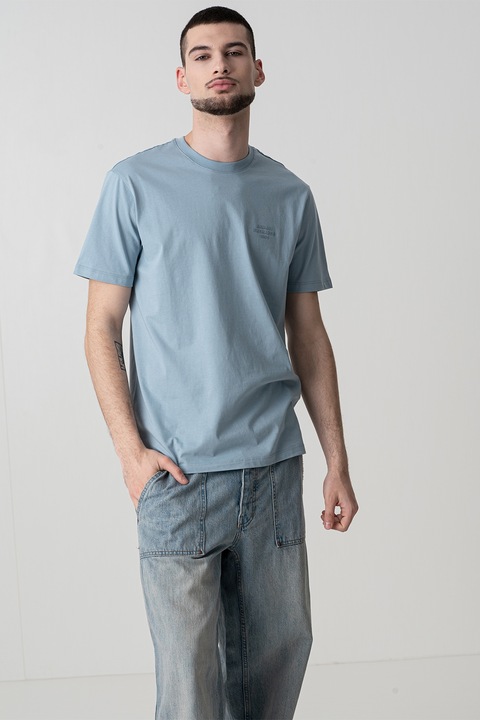 ARMANI EXCHANGE, Тениска с овално деколте, Светлосин