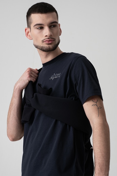 ARMANI EXCHANGE, Tricou cu decolteu la baza gatului si logo, Bleumarin