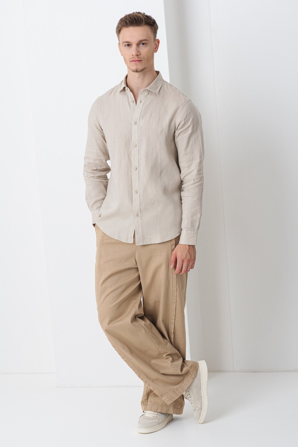 ARMANI EXCHANGE, Camasa regular fit din in, Maro taupe deschis, XL