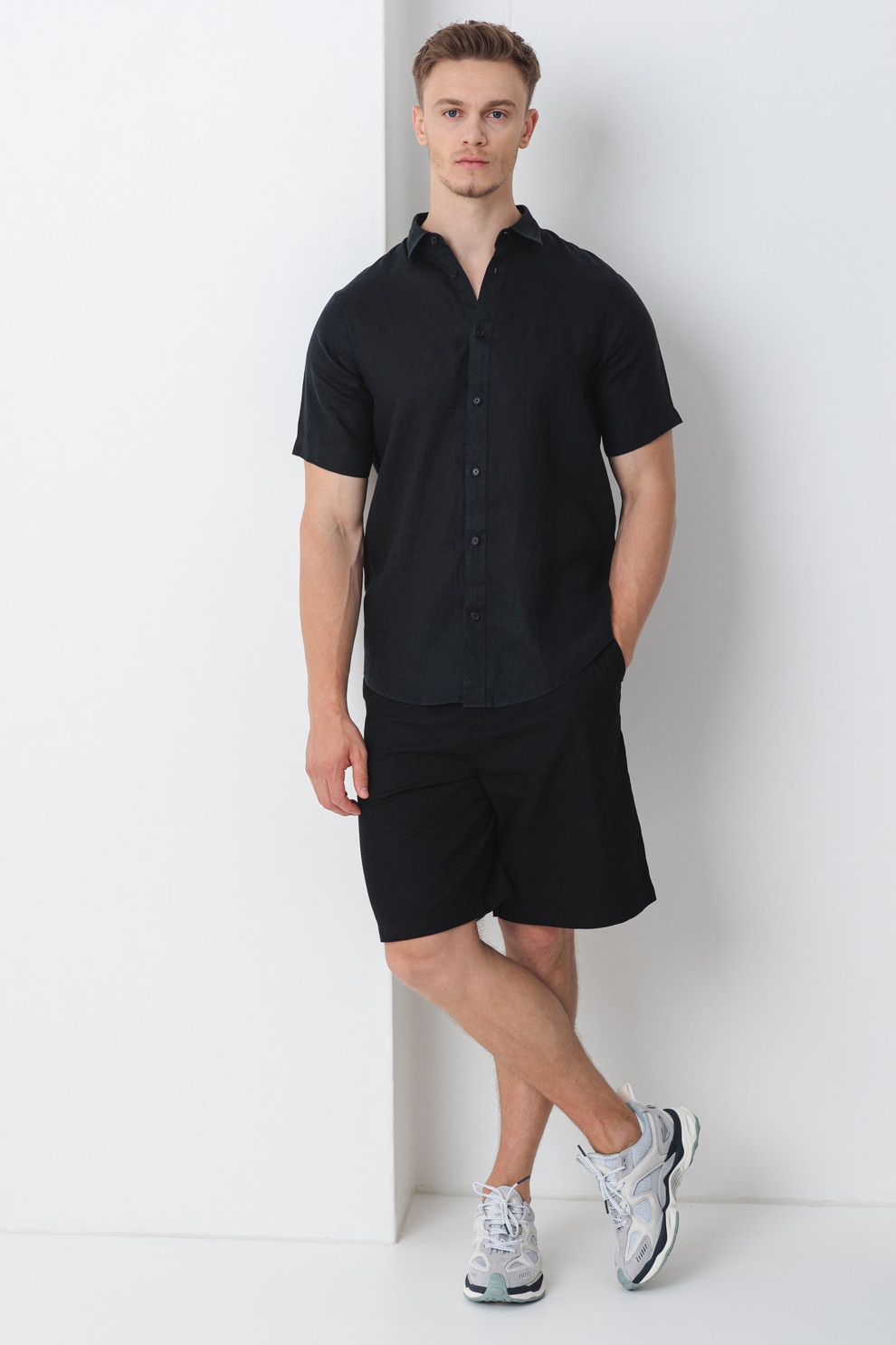 ARMANI EXCHANGE, Camasa de in cu maneci scurte, Negru, XL