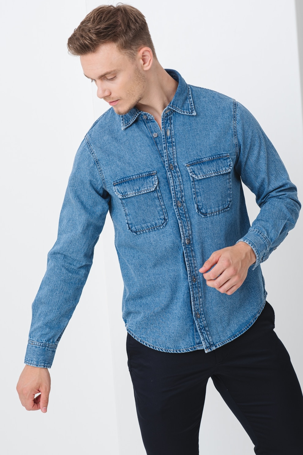 ARMANI EXCHANGE, Camasa regular fit din chambray, Albastru, L