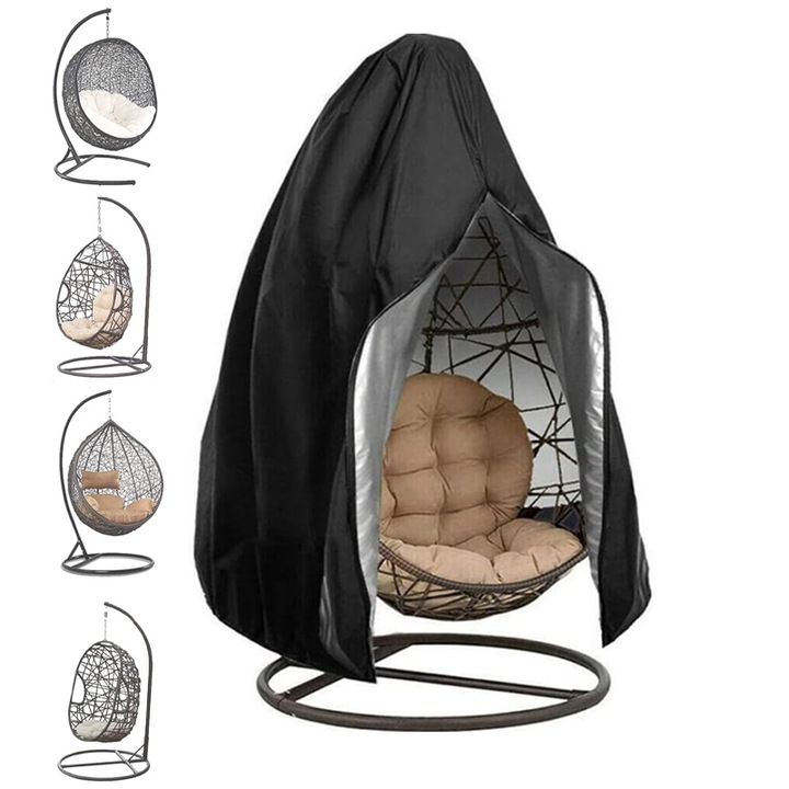 Husa de protectie impermeabila pentru leagan suspendat, impermeabila, Rezistenta la UV, cu fermoar si snur, 115x190cm, Negru