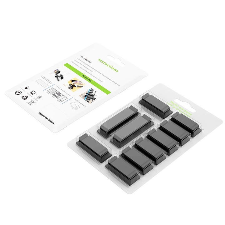 Set 10 suporturi autoadezive pentru cabluri, organizator cabluri din silicon, design compact, negru