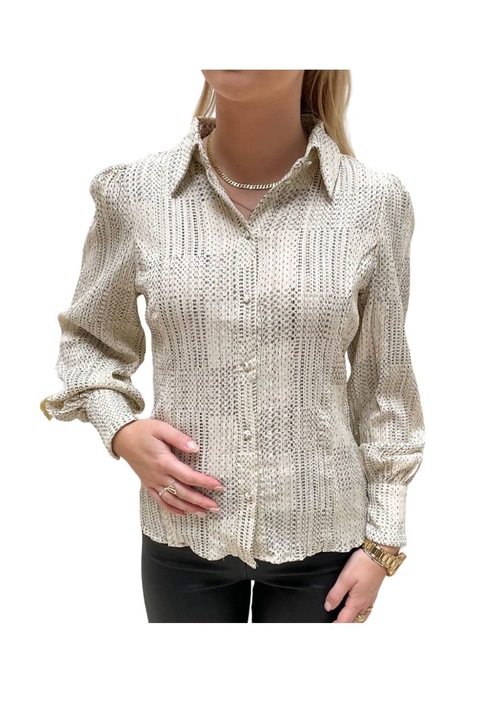 Vila Viemani női ing, testre szabott, fodrokkal, ekrü, elasztán/poliészter/viszkóz, XS INTL