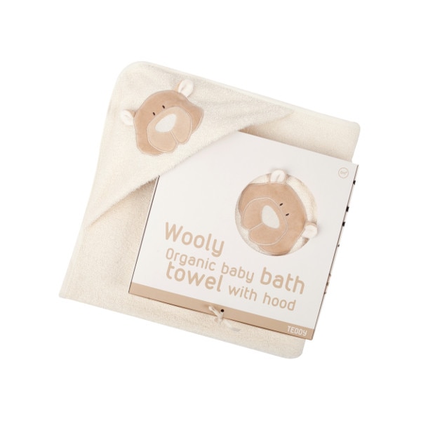 Prosop Teddy cu gluga din bumbac organic pentru bebelusi