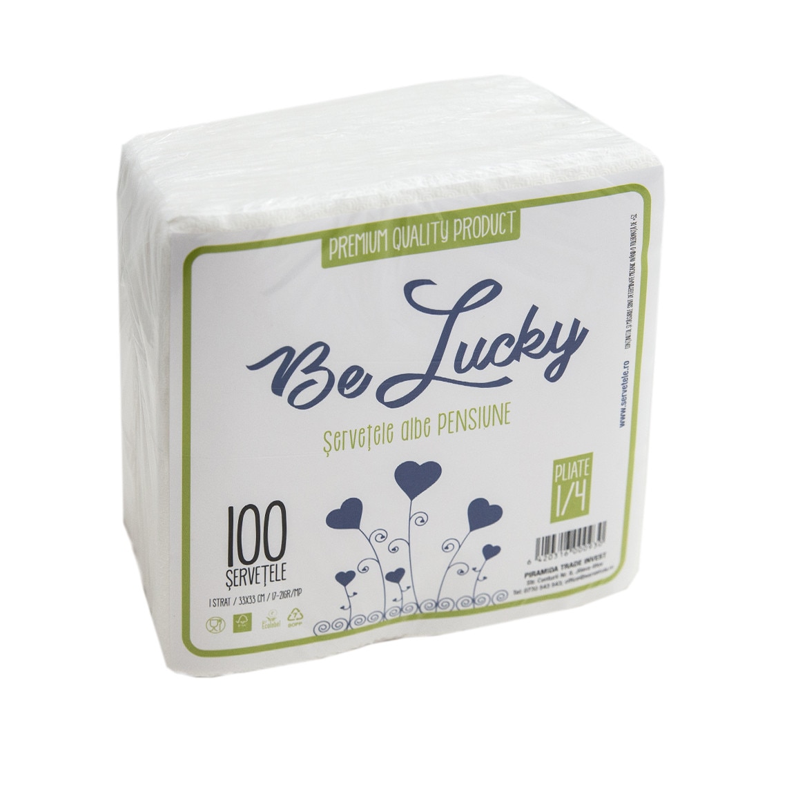Servetele albe Pensiune, 33 cm - 1 strat, patrate, 100 buc/pac, Gama Be Lucky