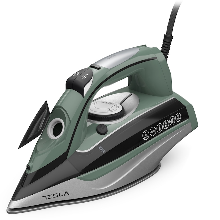 Fier de calcat cu iPump, Tesla IR600BGP, 3000 W, sensor maner, abur vertical, rezervor 400 ml, 65g/min, autocuratare, oprire automata, cablu 2.5 m, verde