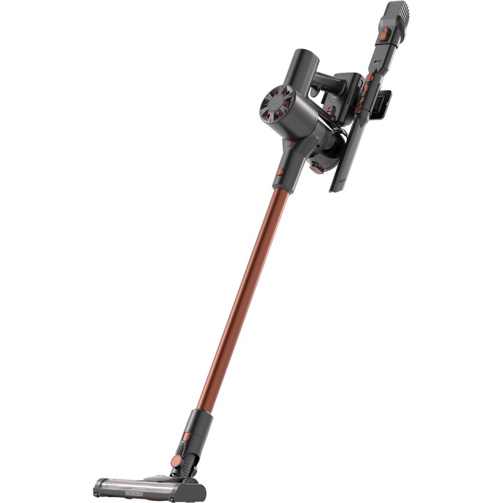 Aspirator vertical Tesla HS302BR, 250W, autonomie 27 min, 22.2V, indicator baterie, filtru Hepa, capacitate 0.45 l, capacitate baterie 2200mAh, negru/rosu