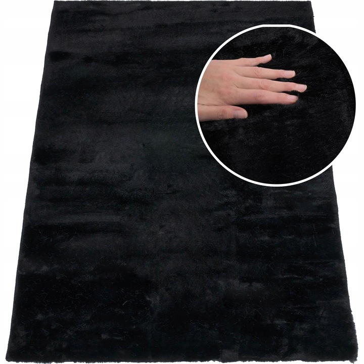 Килим, MD, Rabbit-Foxy, космат, гладка шарка, сертификат за безопасност Oekotex, може да се пере в пералня, неплъзгащ се, правоъгълник, 12 мм, 120x170 см, 1,35 кг/м², полиестер, черен