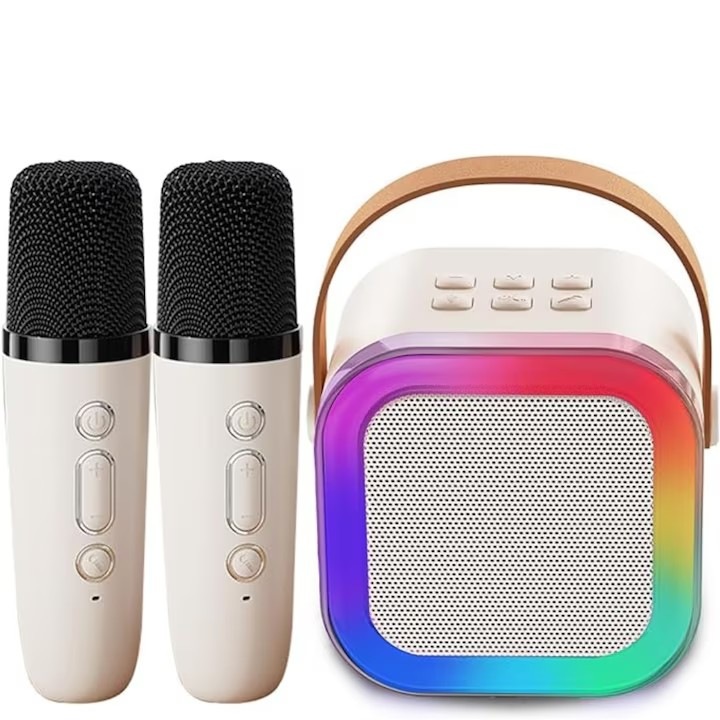 Kit karaoke smart, Pentru copii si adulti, 2 microfoane wireless, 5 efecte vocale, Portabil, TF card, Aux