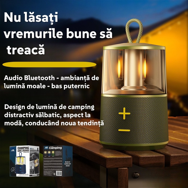 Преносим саундбар, Bluetooth 5.3, 1800 Mah, IPX5 водоустойчив, 60dB, светлина за творческа атмосфера, маслиненозелен