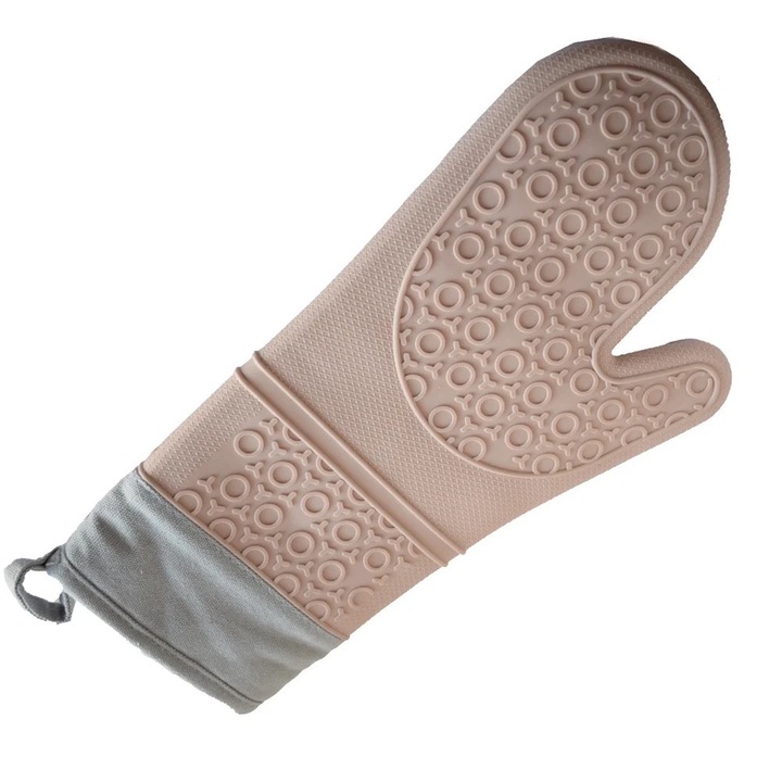 Pufo Cuisine szilikon konyhai kesztyű grillhez vagy sütőhöz, bélelt, 35 cm, rózsaszín