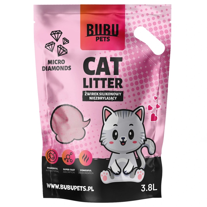 Asternut igienic silicat pisici Micro Diamonds, 3, 8 L, Bubu Pets
